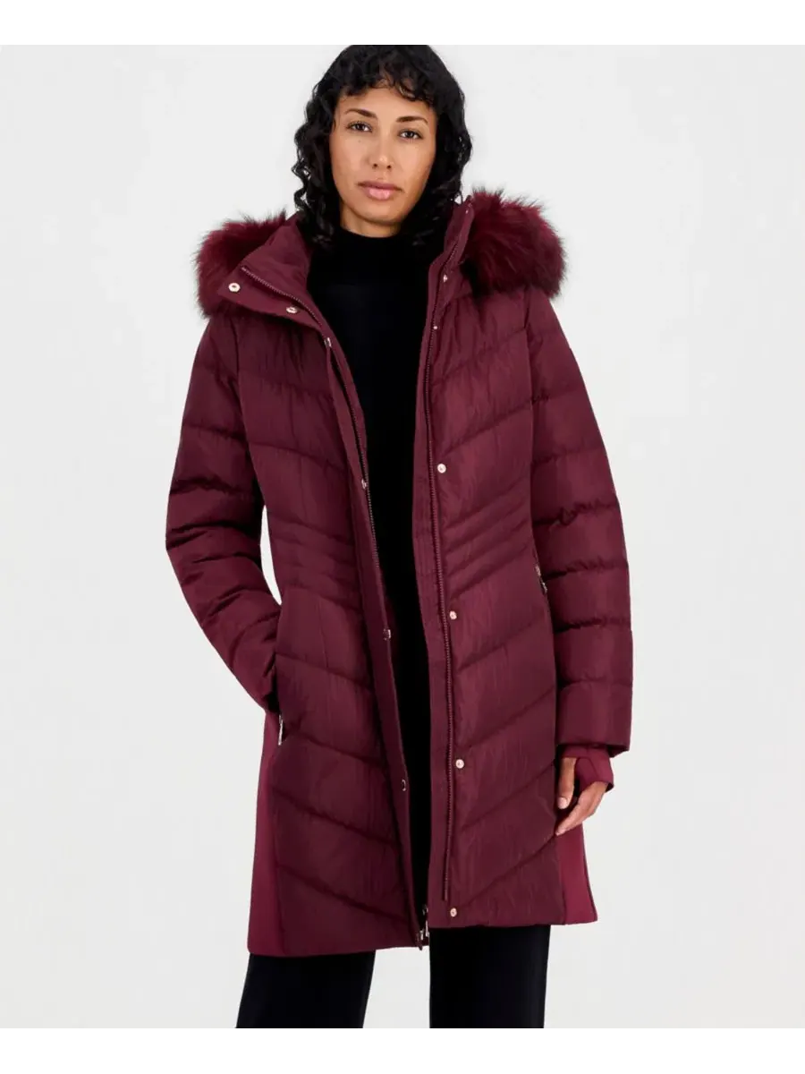 Пуховик с капюшоном и искусственным мехом Michael Kors — изображение 3 из 3, бордовый