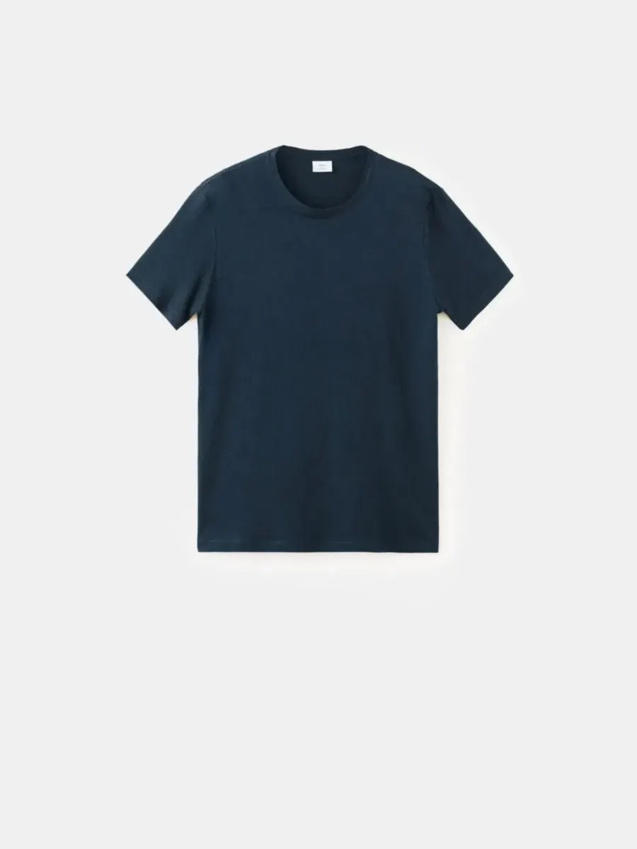 Футболка из льняной смеси с коротким рукавом Slim Fit MANGO — изображение 3 из 3, темно-синий