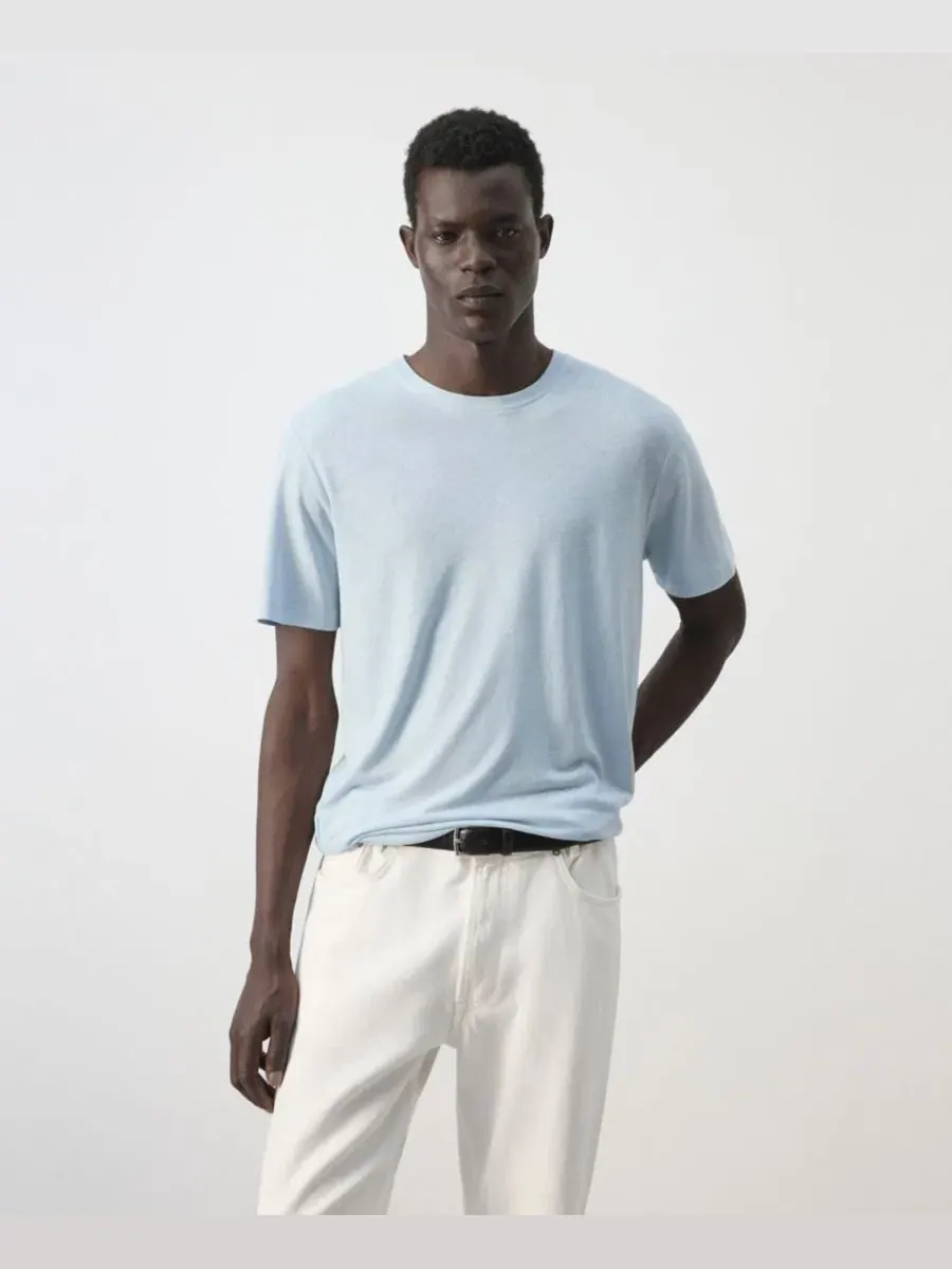 Футболка с коротким рукавом Slim Fit из льняной смеси Mango