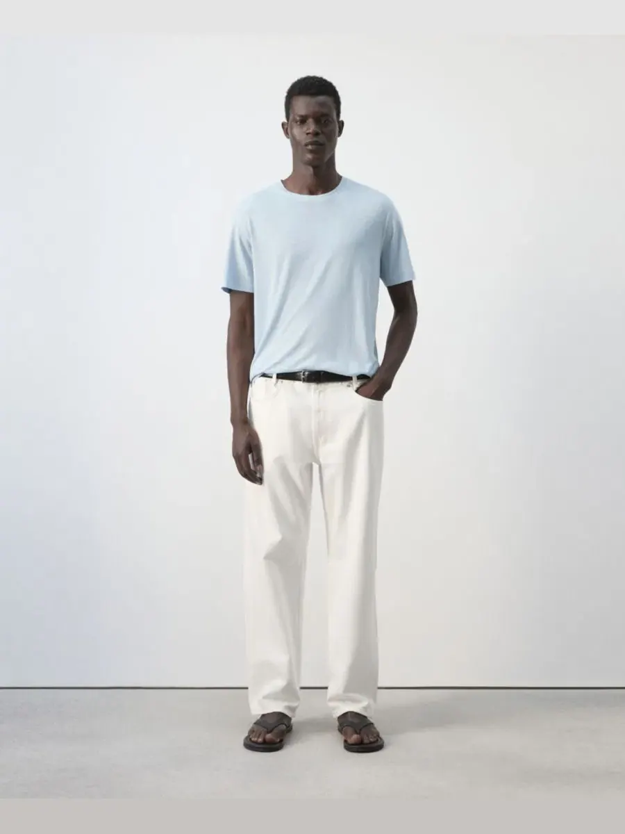 Футболка с коротким рукавом Slim Fit из льняной смеси Mango — изображение 3 из 3, синий