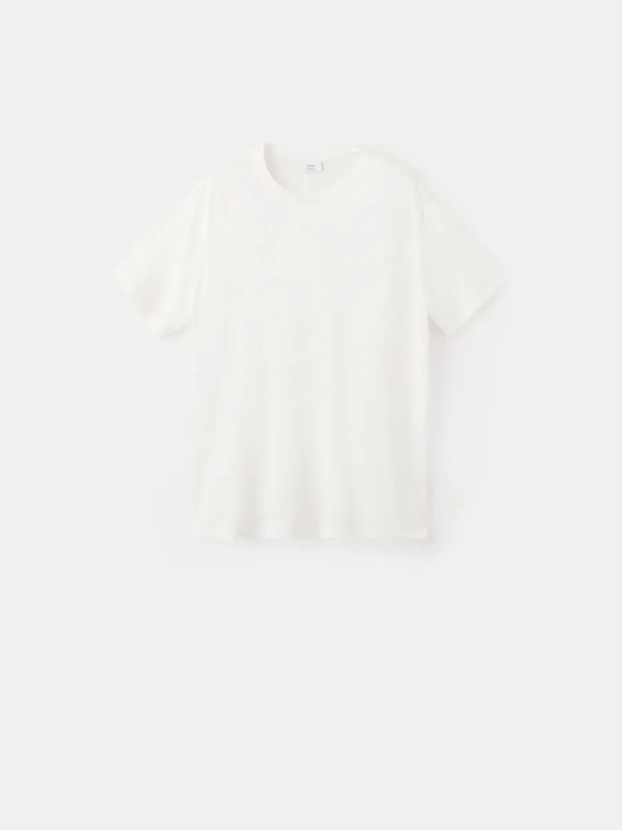 Футболка с коротким рукавом из льняной смеси Slim Fit MANGO — изображение 3 из 3, белый