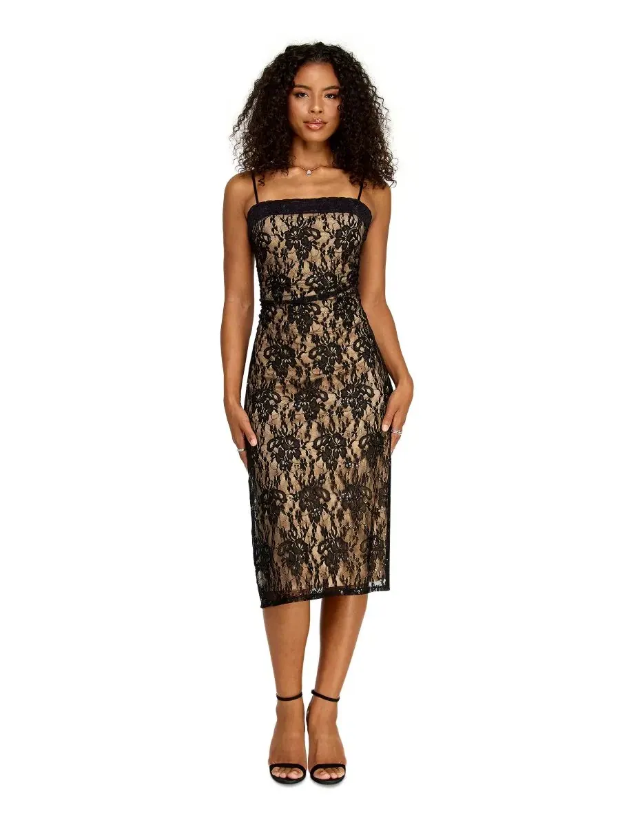 Кружевное платье-миди с квадратным вырезом, модель Lace Square Neck Midi Dress Emerald Sundae