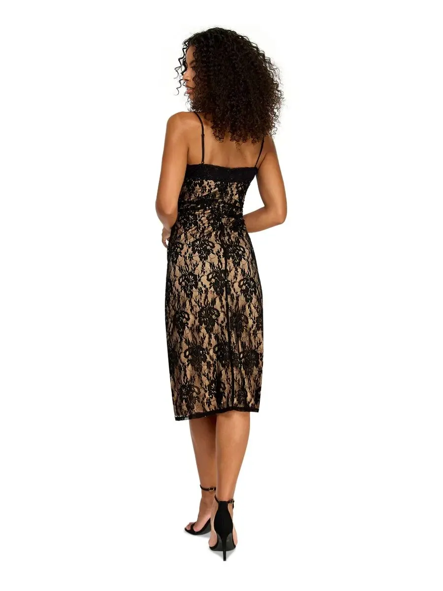 Кружевное платье-миди с квадратным вырезом, модель Lace Square Neck Midi Dress Emerald Sundae — изображение 4 из 5, черный