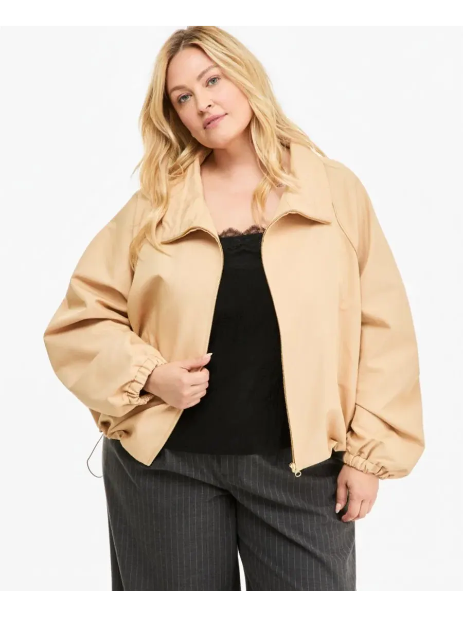 Женская куртка-утилити с завязками по низу, модель Trendy Plus Size Drawstring-Hem Utility Jacket