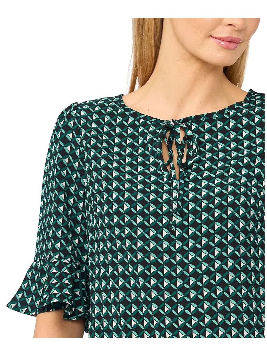 Блузка с длинным рукавом 3/4, с принтом, Split Tie Neck CeCe, Deep Spruce — изображение 3 из 4