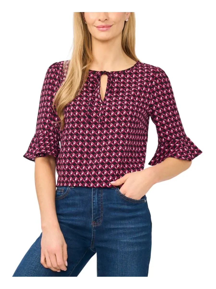 Блузка с галстуком-завязкой и рукавом 3/4 CeCe — изображение 1 из 4, розовый