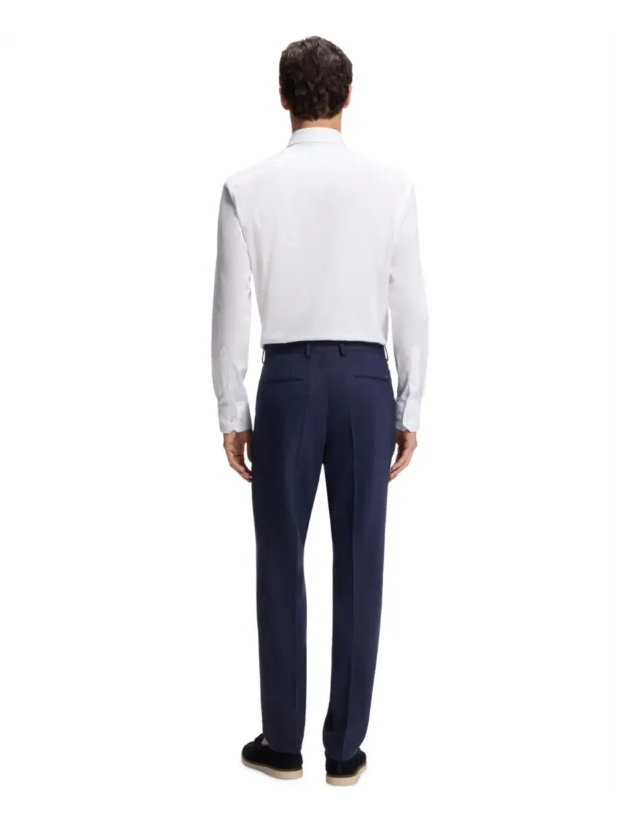Брюки slim fit из меланжевой ткани с заутюженными стрелками Hugo Boss — изображение 3 из 5, синий