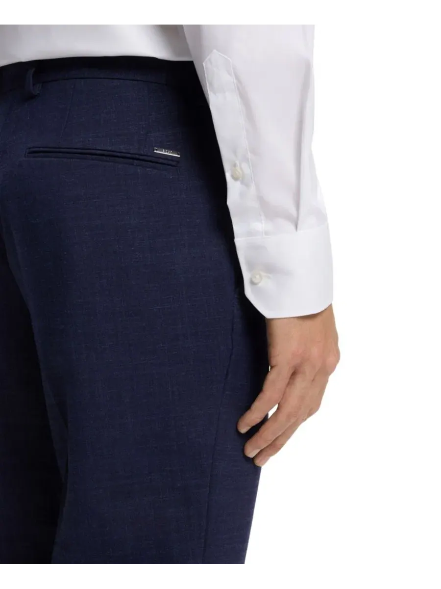 Брюки slim fit из меланжевой ткани с заутюженными стрелками Hugo Boss — изображение 5 из 5, синий