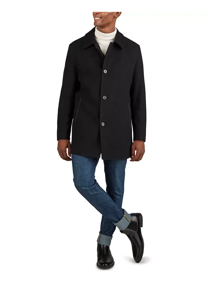 Мужское классическое пальто с отделкой из искусственной кожи Cole Haan
