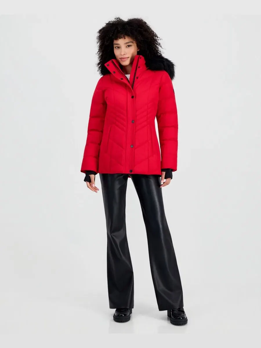 Пуховик с капюшоном из искусственного меха, модель Faux-Fur-Trim Hooded Puffer Michael Kors