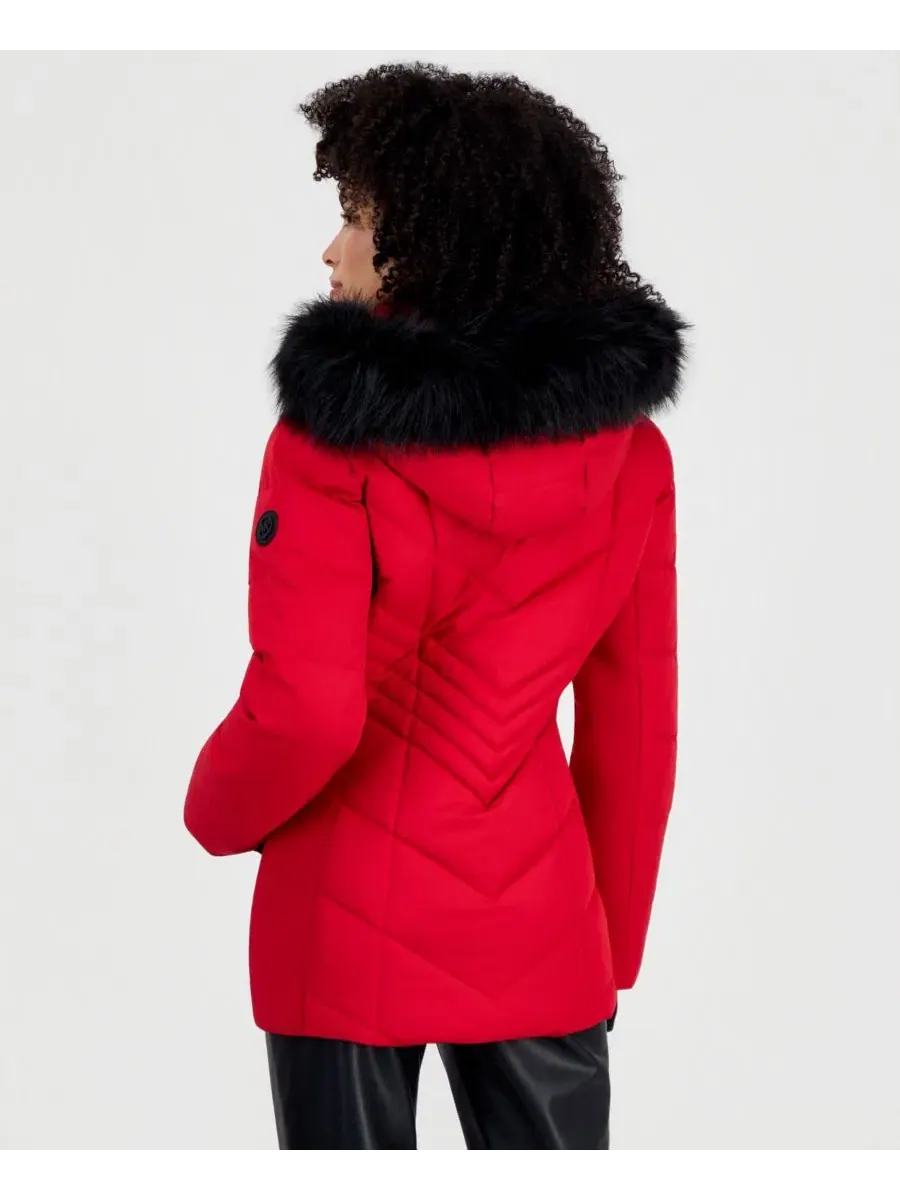 Пуховик с капюшоном из искусственного меха, модель Faux-Fur-Trim Hooded Puffer Michael Kors — изображение 3 из 3, красный
