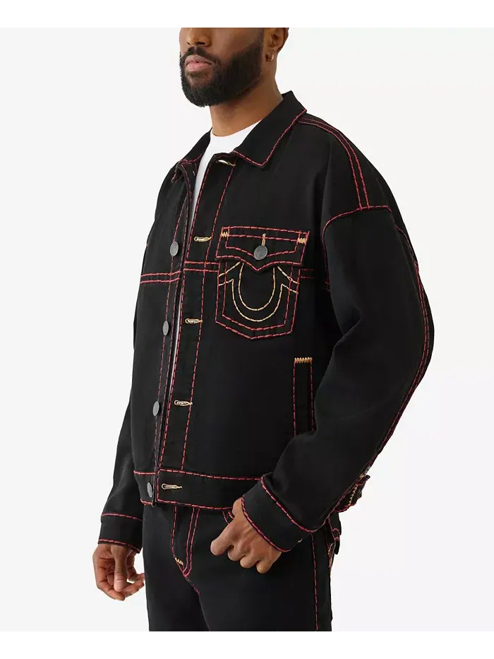 Мужская джинсовая куртка Super T Boxy Crop True Religion — изображение 2 из 3, черный