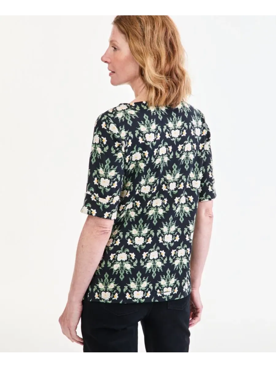 Блуза с принтом, модель Printed Boat-Neck Elbow Sleeve Top Style & Co — изображение 2 из 3, глубокий черный
