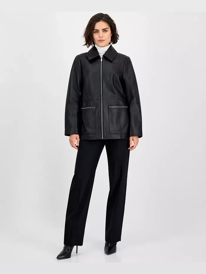 Женская кожаная куртка на молнии спереди Anne Klein
