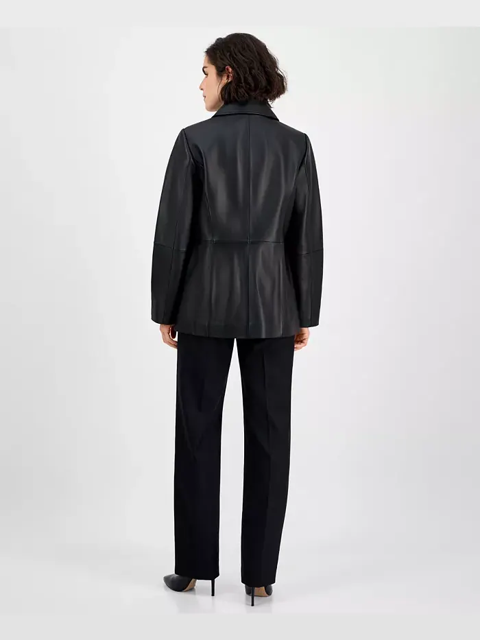 Женская кожаная куртка на молнии спереди Anne Klein — изображение 2 из 2, черный