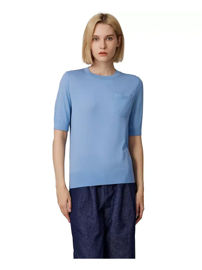 Женская футболка с круглым вырезом и короткими рукавами, плотность ткани 75% мериносовой шерсти