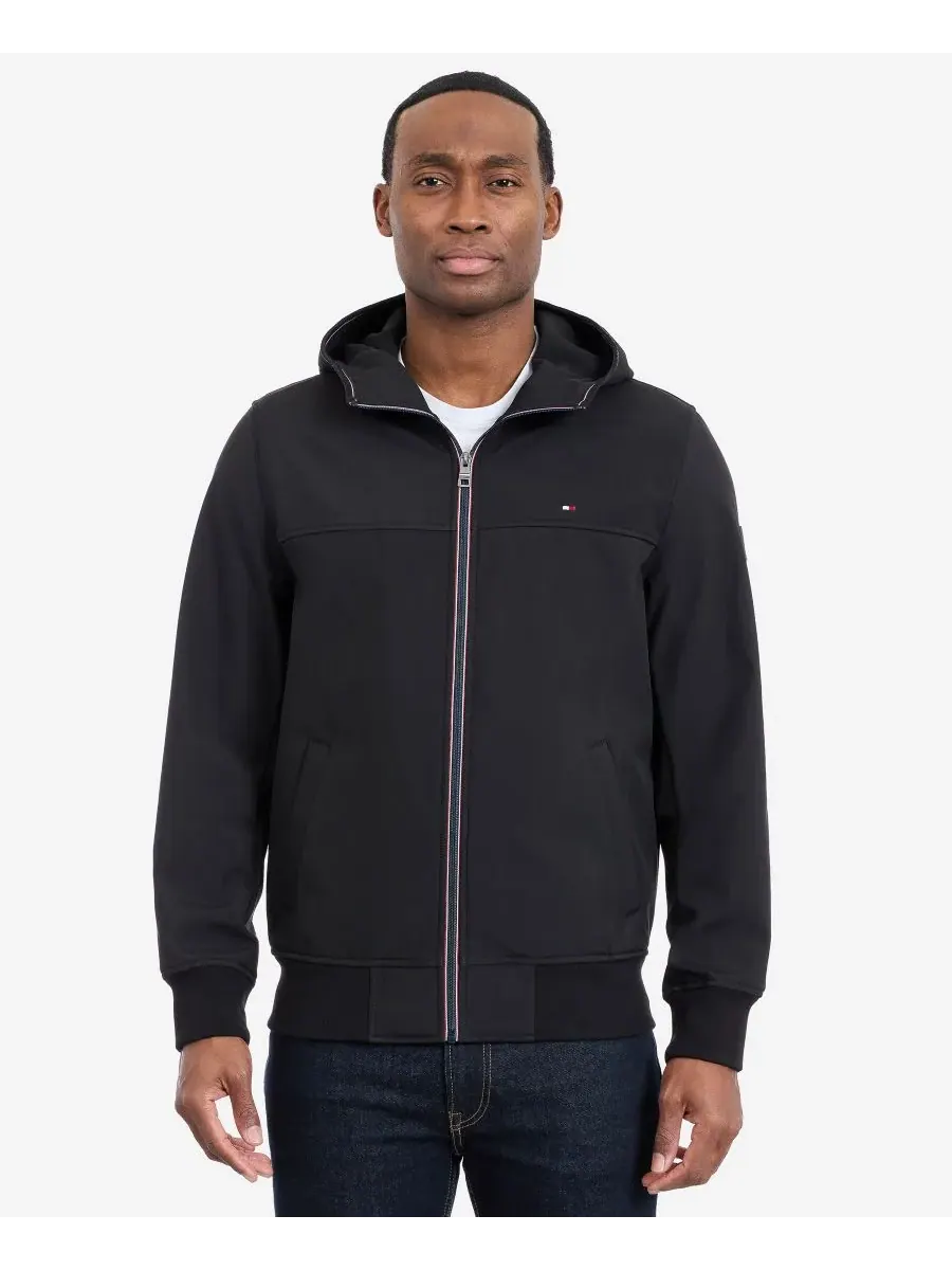 Мужская куртка-софтшелл с капюшоном Tommy Hilfiger — изображение 1 из 7, черный