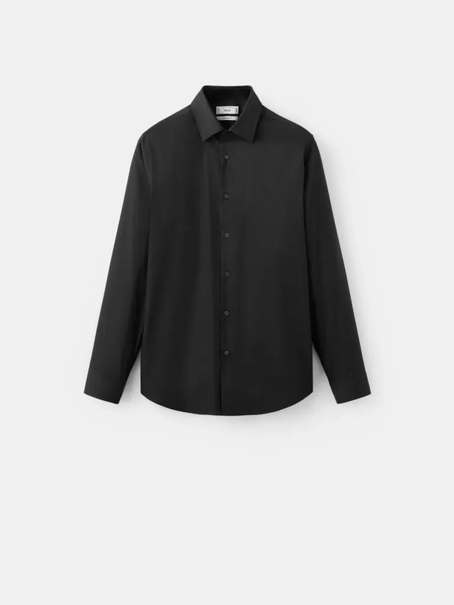 Рубашка Super Slim Fit Cotton Stretch Dress Shirt MANGO — изображение 2 из 7, черный