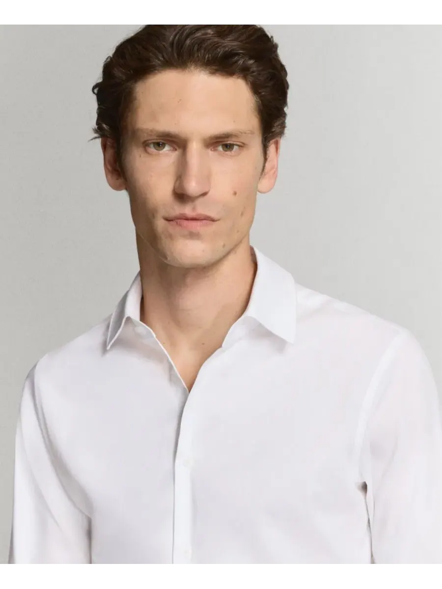 Мужская рубашка Super Slim Fit Cotton Stretch MANGO — изображение 5 из 7, белый