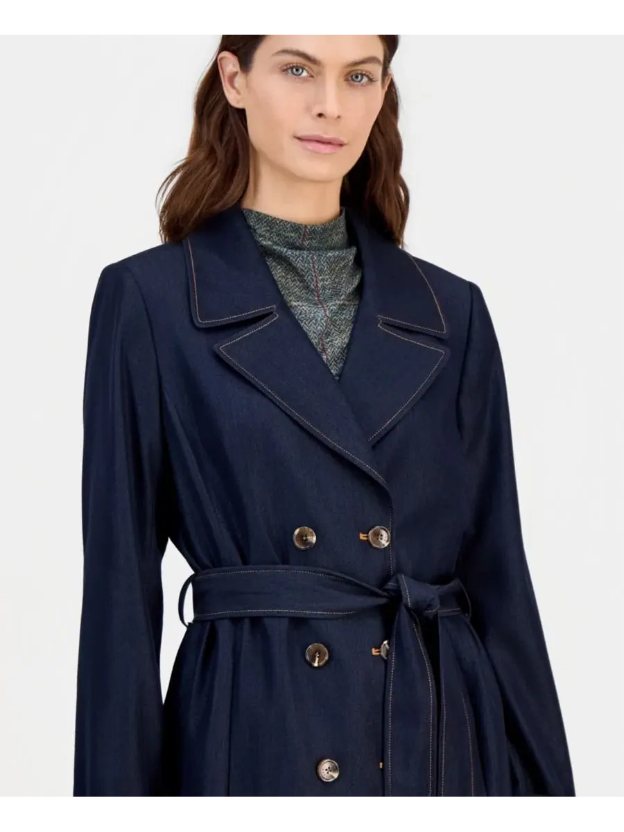 Джинсовый тренч с поясом Tahari ASL — изображение 4 из 4, темный джинсовый синий