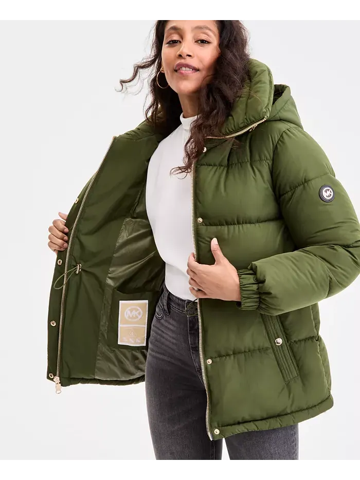 Женский пуховик-анорак с капюшоном Michael Kors — изображение 4 из 5, зеленый
