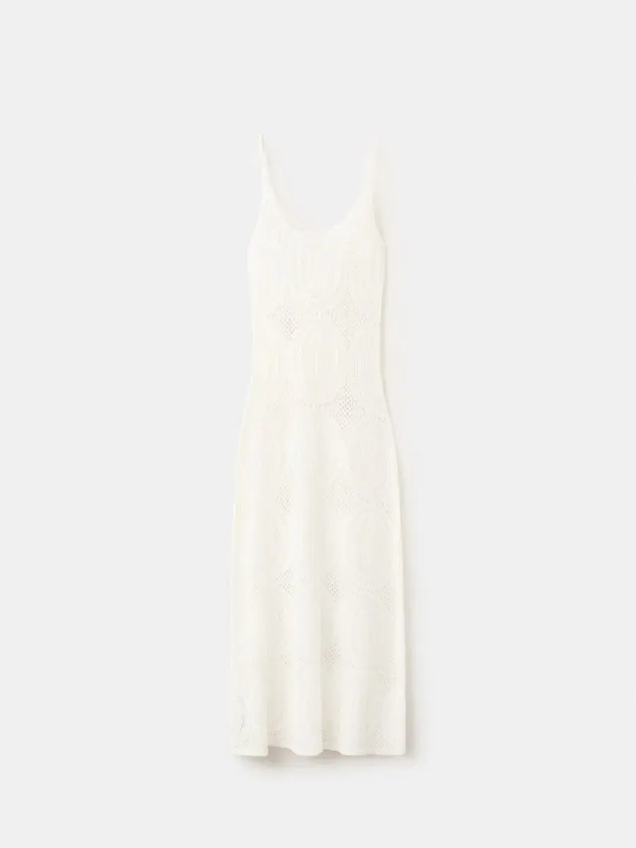 Платье длиной миди из вискозы с V-образным вырезом Crochet Long Dress MANGO — изображение 2 из 6, белый