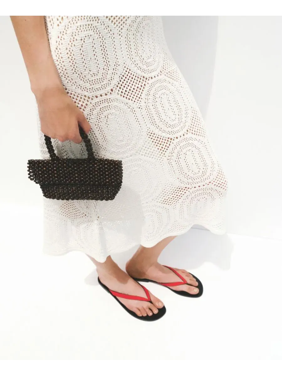 Платье длиной миди из вискозы с V-образным вырезом Crochet Long Dress MANGO — изображение 4 из 6, белый