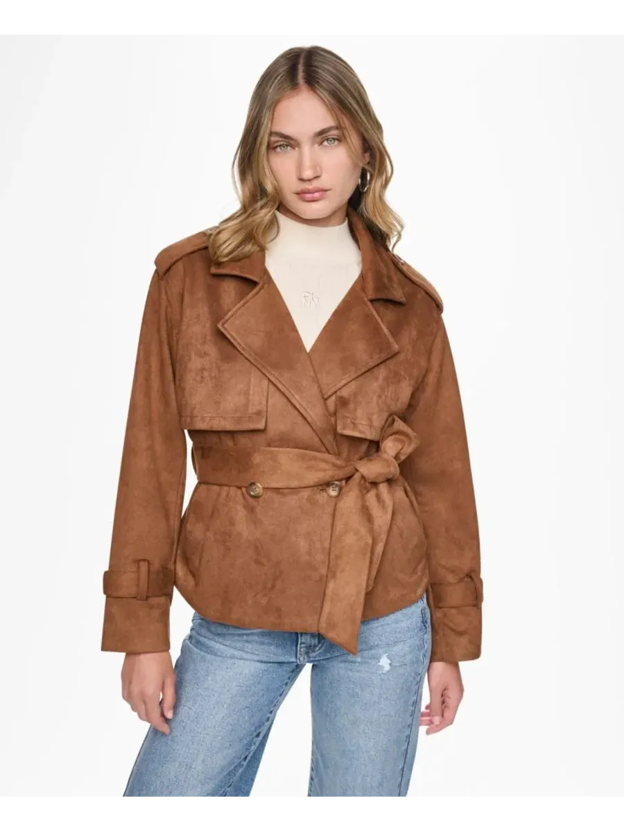 Куртка-тренч короткая из искусственной замши с поясом, модель Faux Suede Short Trench DKNY Jeans