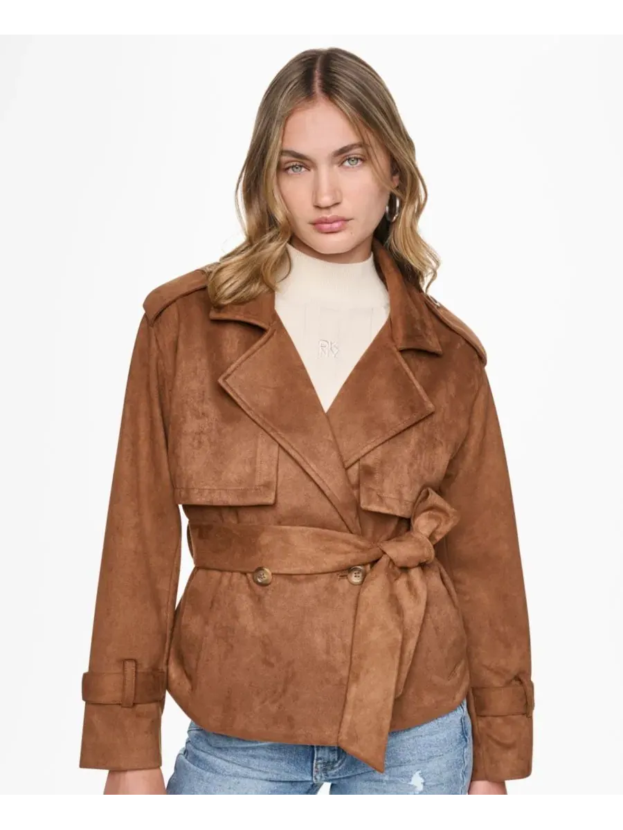 Куртка-тренч короткая из искусственной замши с поясом, модель Faux Suede Short Trench DKNY Jeans — изображение 5 из 7