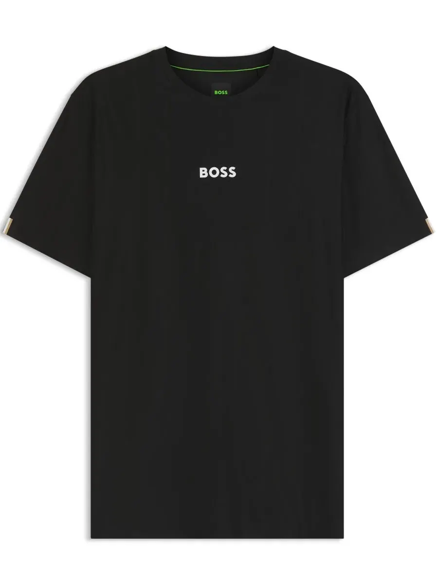 Футболка с жаккардовой полосой и принтом-логотипом Slim Fit BOSS by Men's Active Hugo Boss — изображение 2 из 5, черный