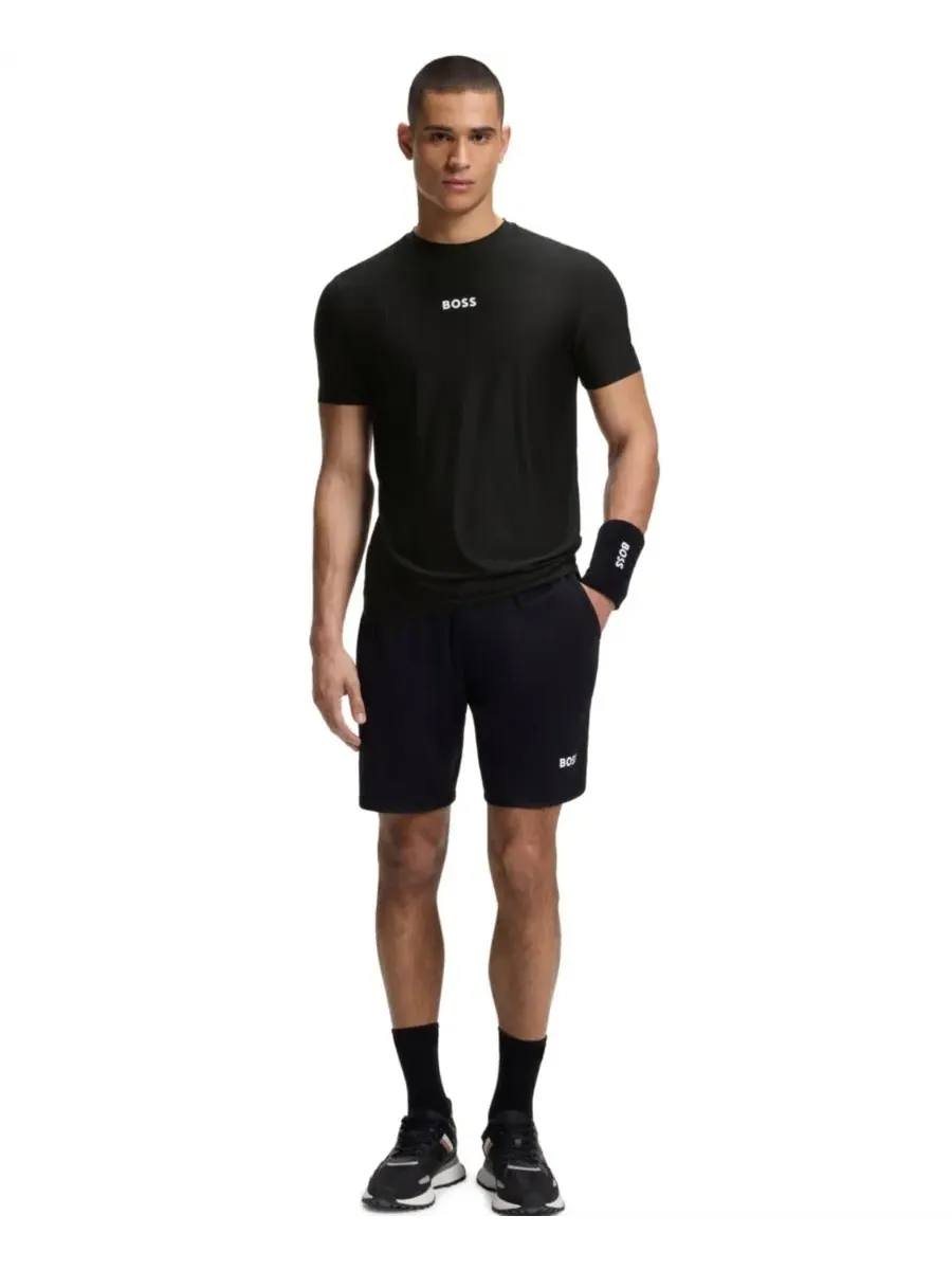 Футболка с жаккардовой полосой и принтом-логотипом Slim Fit BOSS by Men's Active Hugo Boss — изображение 4 из 5, черный