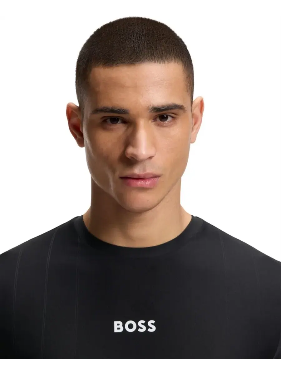 Футболка с жаккардовой полосой и принтом-логотипом Slim Fit BOSS by Men's Active Hugo Boss — изображение 5 из 5, черный
