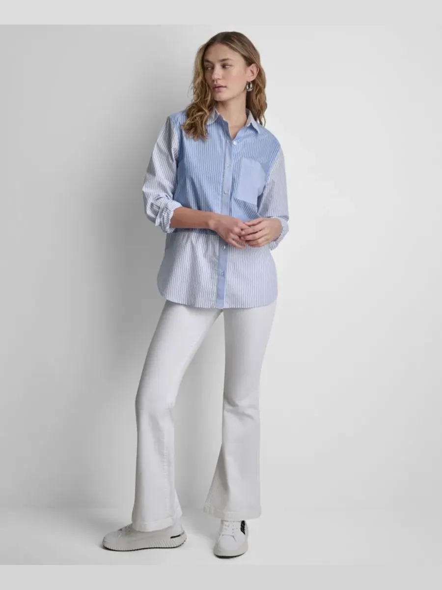 Классическая рубашка с кружевной вставкой DKNY Jeans — изображение 2 из 9, синий мульти