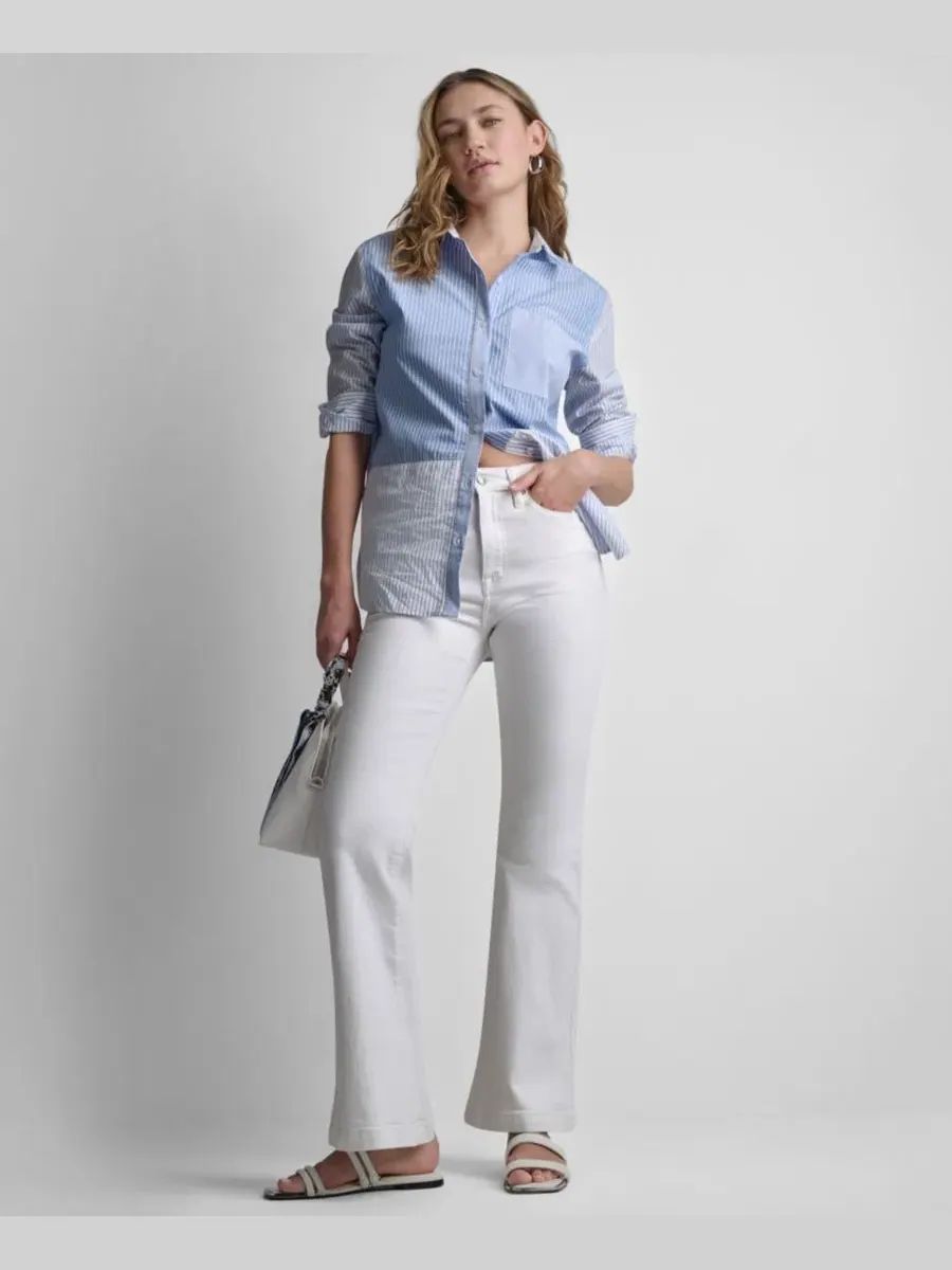 Классическая рубашка с кружевной вставкой DKNY Jeans — изображение 3 из 9, синий мульти