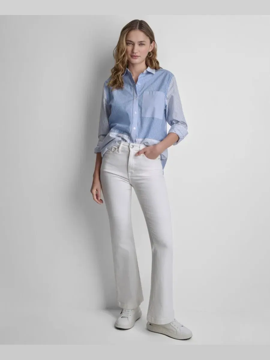 Классическая рубашка с кружевной вставкой DKNY Jeans — изображение 5 из 9, синий мульти