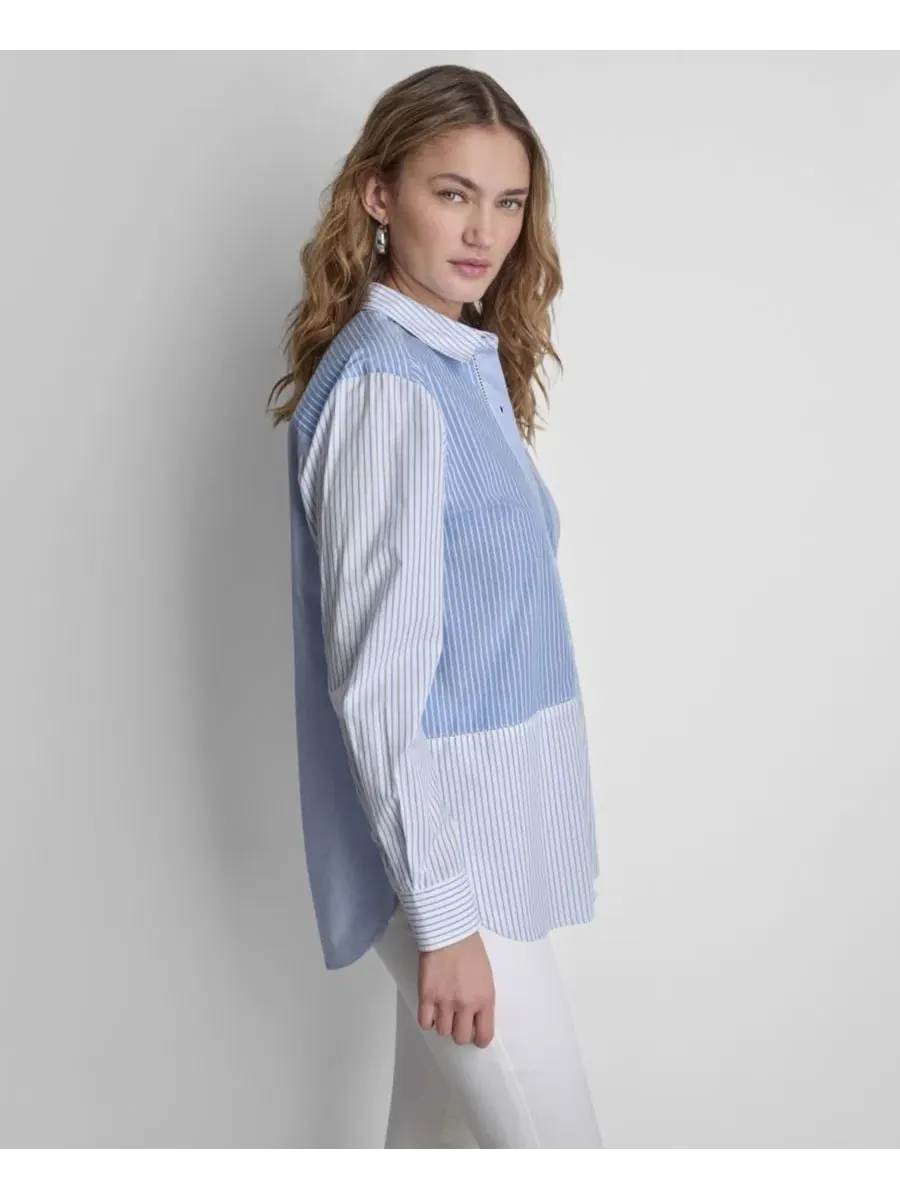 Классическая рубашка с кружевной вставкой DKNY Jeans — изображение 6 из 9, синий мульти