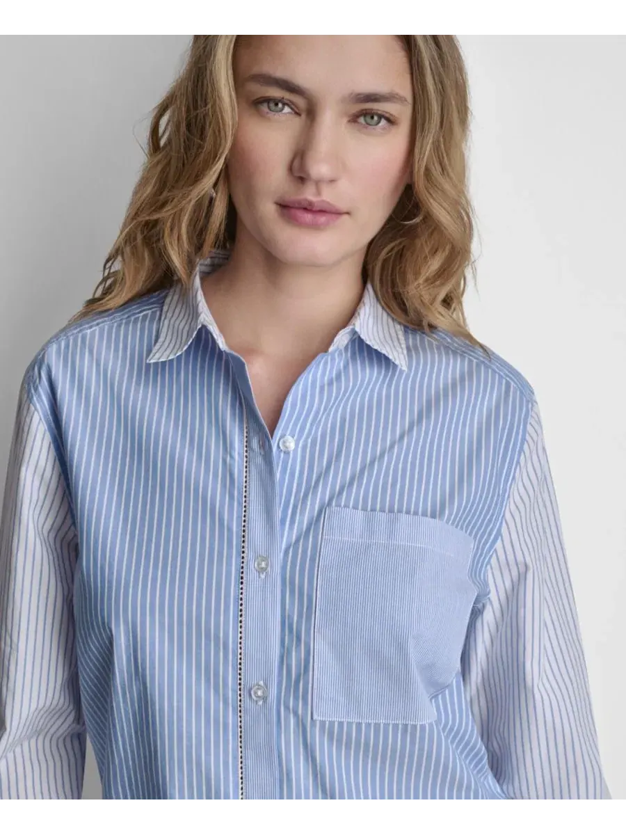Классическая рубашка с кружевной вставкой DKNY Jeans — изображение 7 из 9, синий мульти