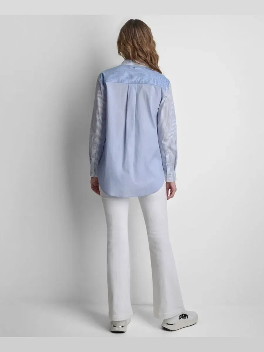 Классическая рубашка с кружевной вставкой DKNY Jeans — изображение 9 из 9, синий мульти