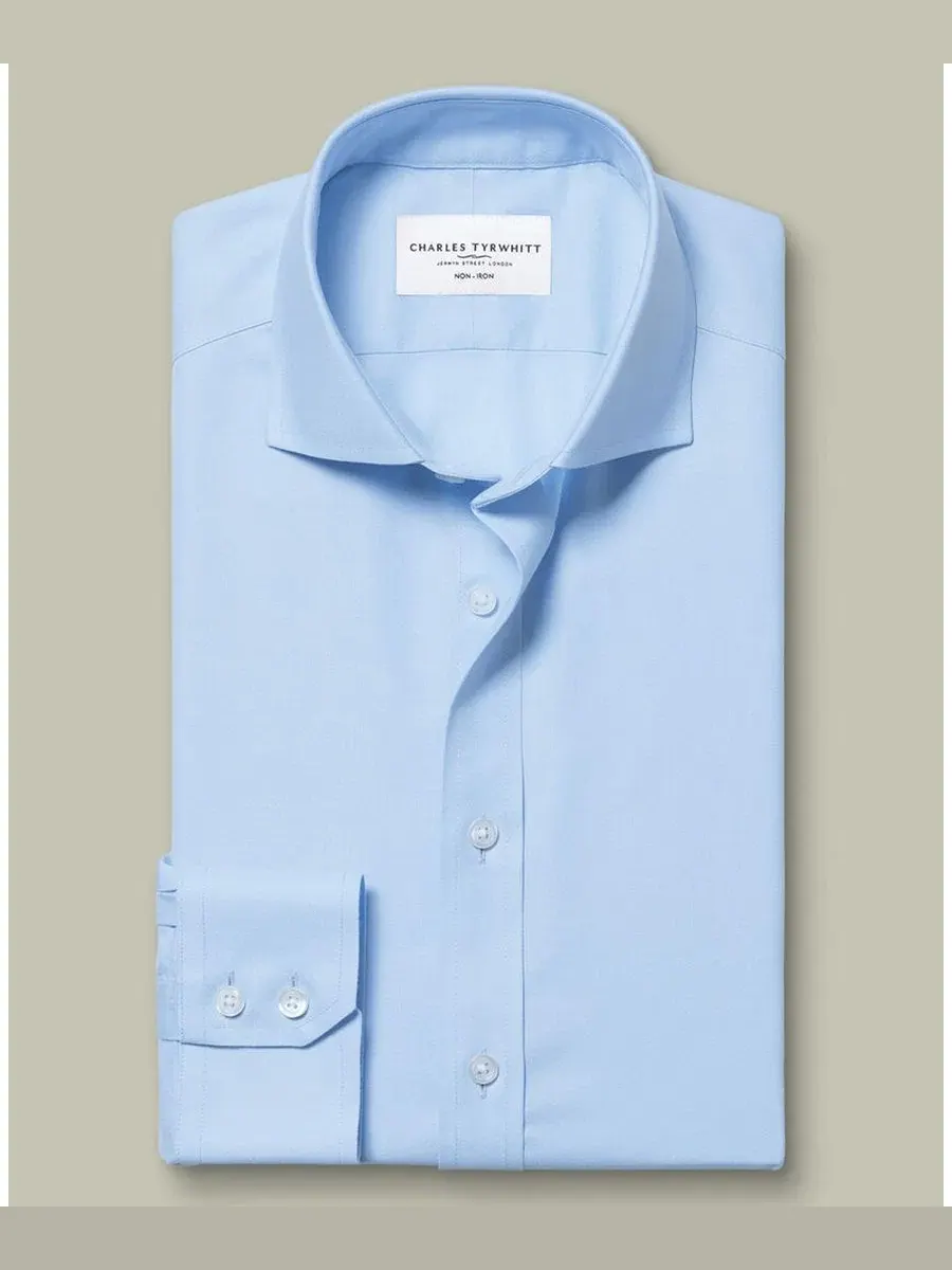 Рубашка для мужчин slim fit с воротником-стойкой Charles Tyrwhitt — изображение 3 из 4, светлый синий