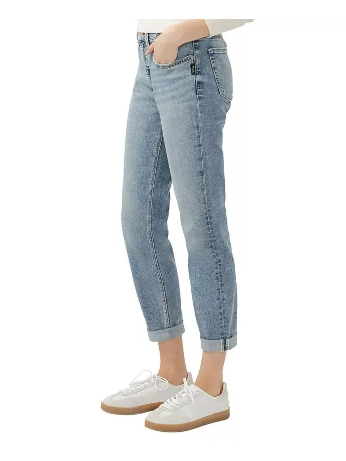 Женские джинсы Boyfriend средней посадки Slim Leg Luxe Stretch Silver Jeans Co. — изображение 4 из 6, синий