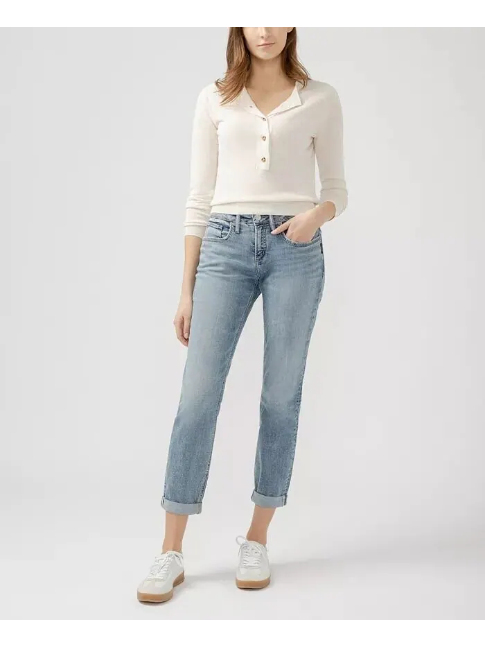Женские джинсы Boyfriend средней посадки Slim Leg Luxe Stretch Silver Jeans Co. — изображение 5 из 6, синий