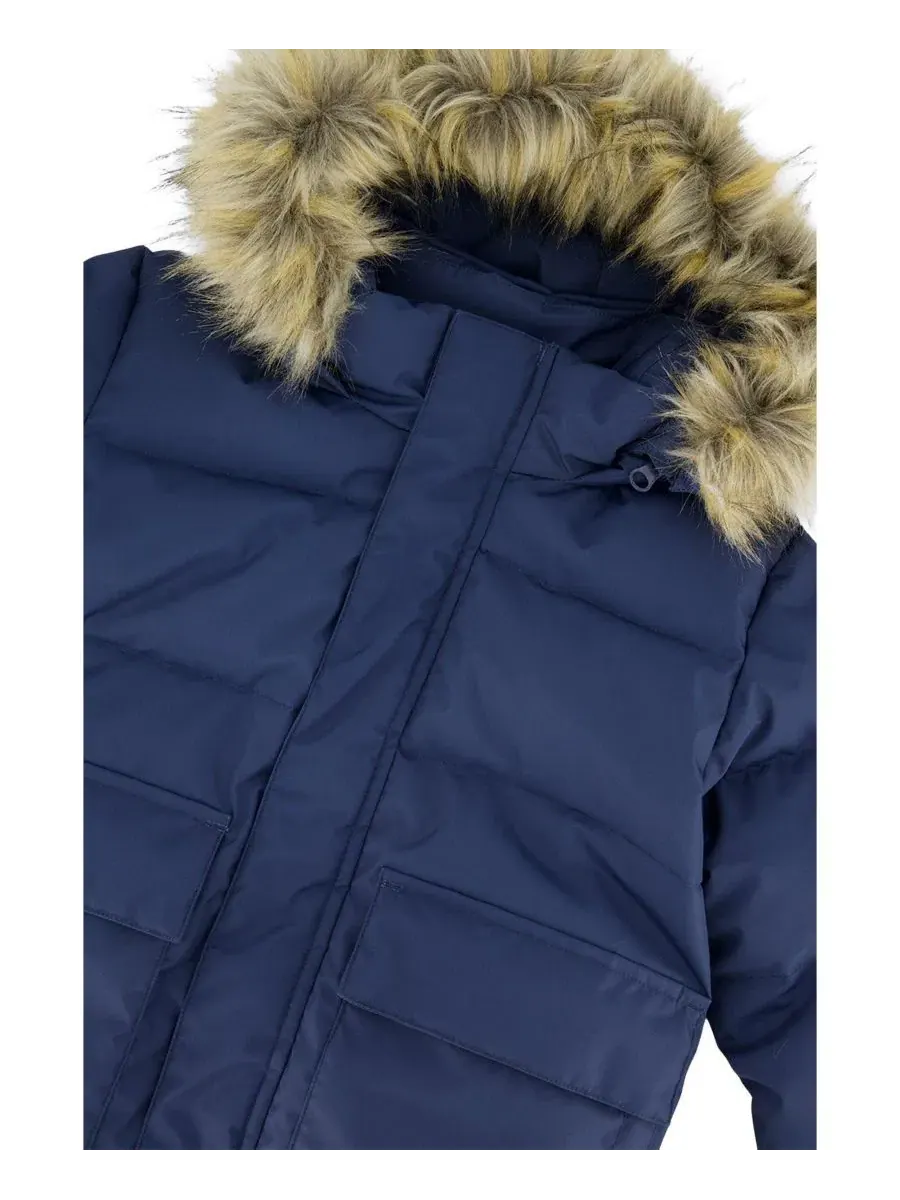Зимняя куртка с капюшоном из эко-меха, модель Transition and Mid-Season Outerwear Deux par Deux — изображение 3 из 4, синий