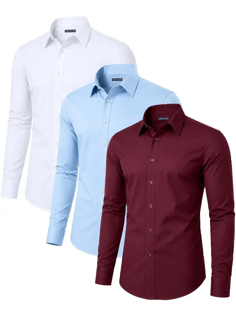 Рубашка для мужчин с длинным рукавом, Slim Fit, с принтом, 3 шт. James Tailor — белый