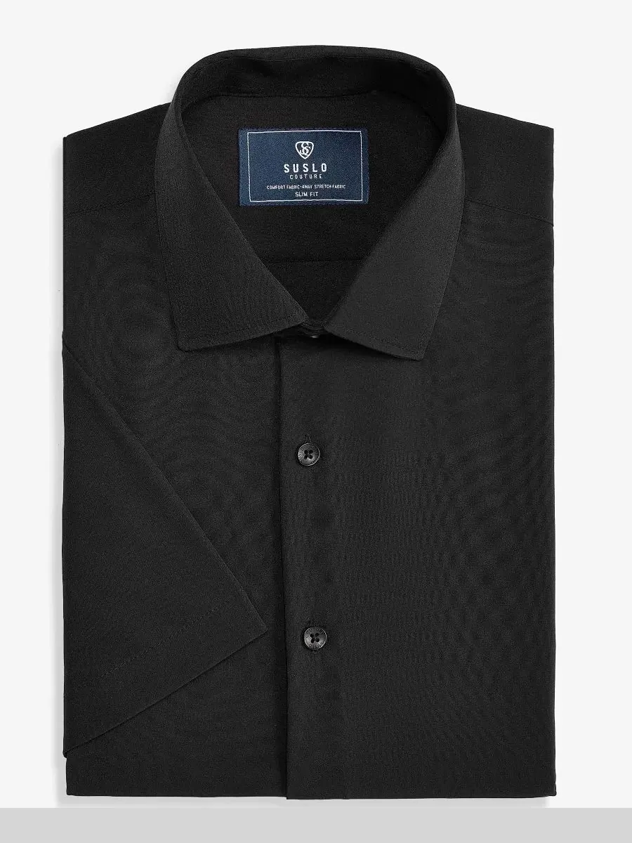 Сорочка с коротким рукавом Suslo Couture Slim Fit — изображение 4 из 6, черный