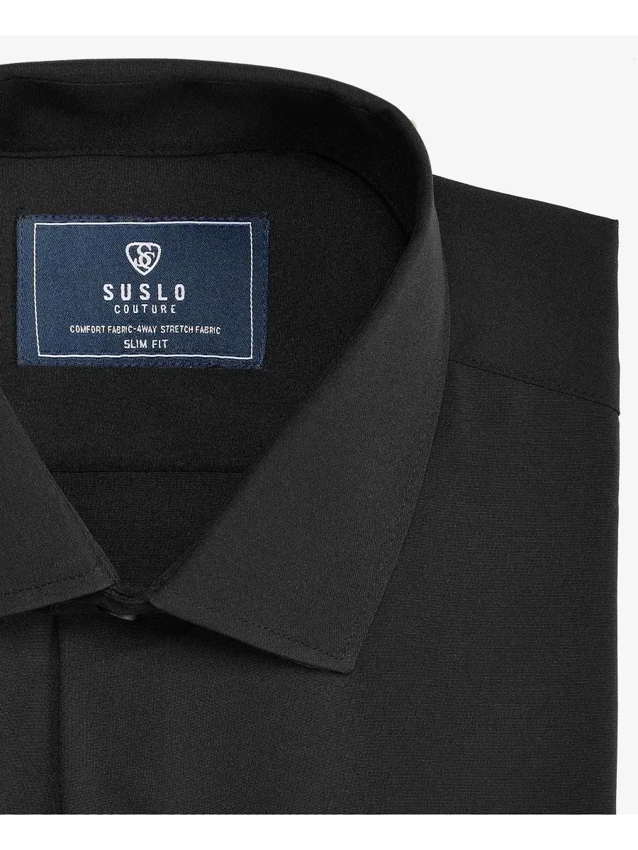 Сорочка с коротким рукавом Suslo Couture Slim Fit — изображение 5 из 6, черный