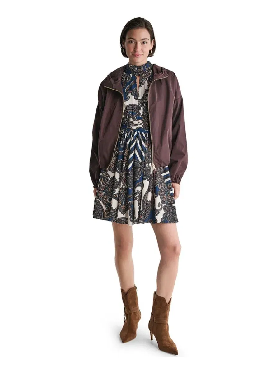 Женская куртка с капюшоном и молнией, с воротником-стойкой, модель Hooded Zip-Front Mock-Neck — изображение 2 из 6, черный