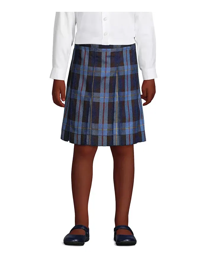 Юбка в клетку с плиссированными складками для девочек до колена Lands' End