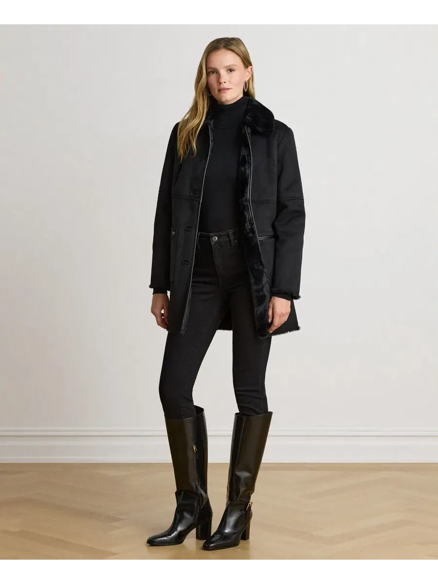 Пальто с faux-fur отделкой Lauren Ralph Lauren — изображение 2 из 6, черный
