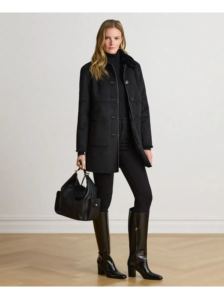 Пальто с faux-fur отделкой Lauren Ralph Lauren — изображение 3 из 6, черный