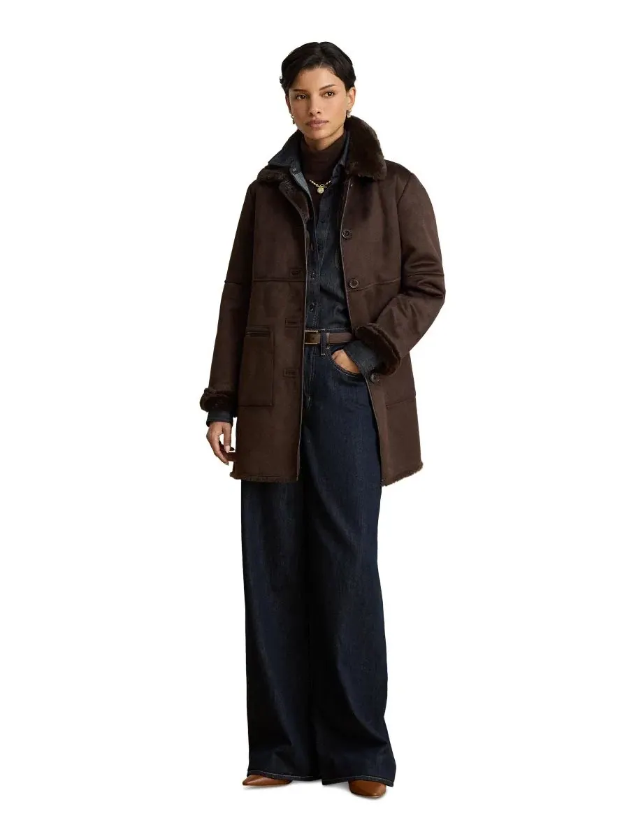 Пальто с воротником из искусственного меха Lauren Ralph Lauren — изображение 2 из 11, коричневый